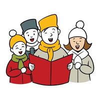 Cartoon People Singing with Red Book and Hats on White Background vector