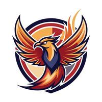 Colorful Phoenix Rising in Detailed Flat Design with Open Wings vector