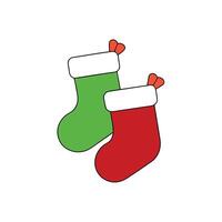 Festive Red and Green Christmas Stockings with White Cuff on White Background vector