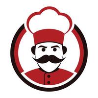 Cartoon Chef in Red Hat with Mustache Inside Circular Outline on White Background vector