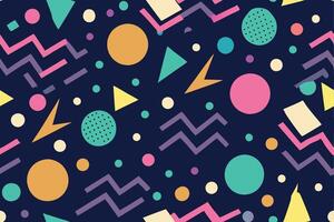 Vibrant Geometric Pattern with Circles, Triangles, and Zigzags on Dark Navy Backdrop vector