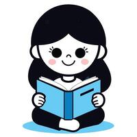 Minimalist style of a girl reading blue book on white background vector