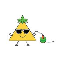 Cartoon Triangle Character with Sunglasses and Green Ball on White Background vector