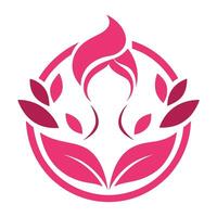 Abstract Pink Icon Woman Face, Leaves, and Circle Design on White Background vector