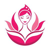 Abstract Pink Woman with Closed Eyes Surrounded by Petals on White Background vector