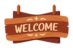 Rustic Wooden Welcome Sign with Star and Curve Details on White Background vector