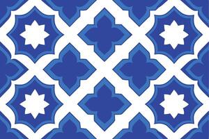 Geometric Tile Pattern Design with Blue Stars and Floral Shapes, White Background vector