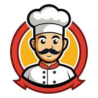 Cartoon Chef with Moustache Wearing Classic Chef Hat and Uniform Isolated on White vector