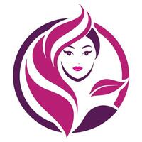 Abstract Woman Face, Leaf, Circle Shape with Stylish Pink and Violet Details vector