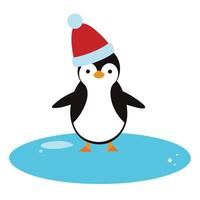 Cute Penguin with Red Hat on Ice Berg on White Background vector