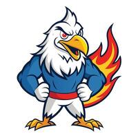 Powerful Eagle Mascot Cartoon Character with Fierce Red Eyes on White Background vector