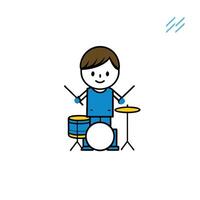 Cartoon Boy Drummer with Drum Set on a White Background vector