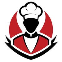 Culinary Chef Icon with Classic Toque Hat on Red Background in Modern Style vector