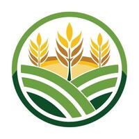 Abstract Field with Golden Wheat in a Green Circle on a Transparent Background vector