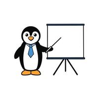 Penguin Cartoon Presenting at an Easel with Pointer on White vector