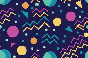 Colorful Geometric Pattern with Circles, Triangles and Zigzags on Dark Background vector