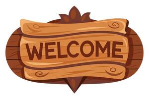 Rustic Style Welcome Signage, Wooden Texture with Decorative Elements on Transparent Background vector
