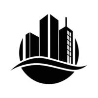 Minimalist Black and White Building Silhouette on Transparent Background Design vector