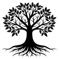 Silhouette Tree Design Full Leaves, Branches, Root System on Transparent Background vector