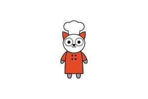 Cute Chef Cartoon Cat Character with Chef Hat and Orange Outfit on White Background vector