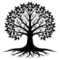 Silhouette Tree with Roots and Leaves on White Background Botanical vector
