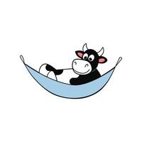 Cartoon Cow Relaxing in Hammock with White Background Cute and Funny Design vector