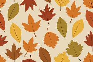 Autumn Leaves Seamless Pattern, Maple, Oak, and Birch in Fall Colors on a Beige Backdrop vector
