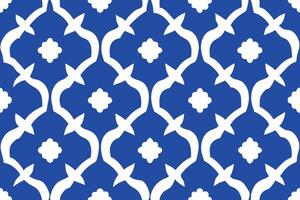 Seamless Pattern with White Floral and Curved Shapes on Saturated Blue Backdrop vector