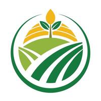 Agriculture Field in Circle with Plant and Green Field on White Background vector