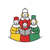 Cartoon Choir Group Singing from Book In Colorful Costumes Isolated on White vector