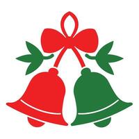 Festive Red and Green Bells with Bow and Leaves on a White Background Icon vector