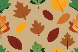 Autumnal Foliage Seamless Pattern of Colorful Fall Leaves on a Tan Background vector