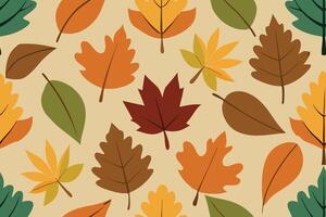 Autumnal Colorful Leaves Seamless Pattern Design on Cream Background Art vector