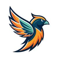 Stylized Bird with Teal, Orange, Navy Color Scheme and White Background Design vector