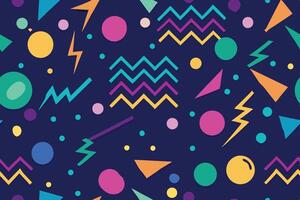 Vibrant Retro Pattern with Circles, Triangles, and Zigzag Lines on Dark Blue Background vector