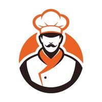 Chef Silhouette with Moustache in Round Frame, Orange and Black on White Background vector