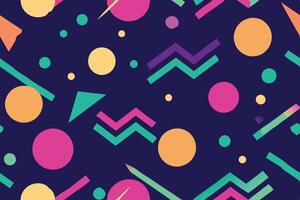 Abstract Geometric Pattern with Colorful Circles, Triangles, and Lines on Navy Blue vector