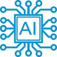 Artificial intelligence AI blue color processor cpu chip circuit icon symbol. AI system icon illustration . stock illustration vector