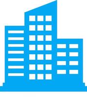 Blue city building icon. Simple urban skyline symbol for real estate, construction, architecture, corporate, and business concepts. Ideal for web, apps, and graphic design projects vector