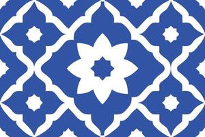 Repeating Floral Lattice Pattern Blue and White Seamless Geometric Background vector