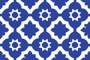 Seamless Pattern White Star Shapes on Blue Geometric Backdrop Repeated Design vector