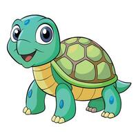 Happy Cartoon Turtle with Green Shell on White Background vector