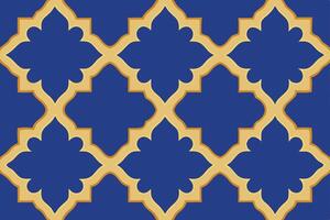 Seamless Pattern in Deep Blue with Golden Ornate Lattice and Intricate Geometric Shapes vector