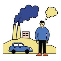 of Factory Smoke, Car and Man with Speech Bubble on White vector