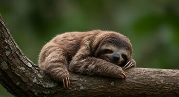Serene Sloth Resting on a Branch in Lush Rainforest photo