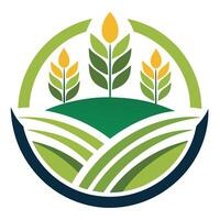 Agriculture Logo of Wheat Crops with Circular in Green and Dark Blue Color vector