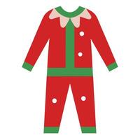 Red Elf Costume Flat with Green Trim and White Buttons on White Background vector