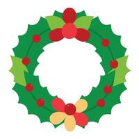 Flat Design Christmas Holly Wreath with Red Berries and Flowers on White vector