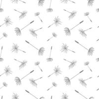 This seamless pattern features delicate flying dandelion seeds in a captivating design. The design showcases a whimsical and airy feel, perfect for adding a touch of nature and elegance vector