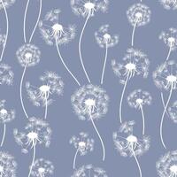 continuous pattern showcases soft dandelion shapes with seeds gently floating on a dark backdrop, offering a striking and elegant design ideal for fabrics, wall coverings, various artistic endeavors. vector